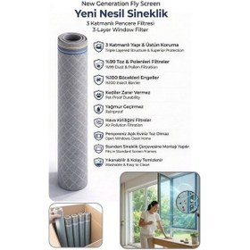 Resim Yeni Nesil Sineklik -80x140cm Rulo - Toz Polen Filtresi -3 Katmanlı Pencere Filtresi - Odera 
