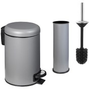 Resim Siliwax Elit İkili Banyo Seti Gri - Çöp Kovası 3 L + Tuvalet Fırçası 