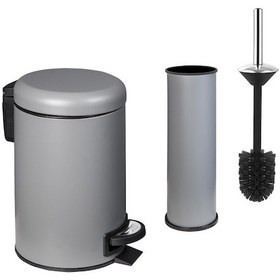 Resim Siliwax Elit İkili Banyo Seti Gri - Çöp Kovası 3 L + Tuvalet Fırçası 