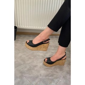 Resim Asmi Shoes Kadın Fenni 10 Cm Dolgu Topuklu Mantar Taban Ayakkabı Siyah 