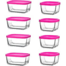 Resim Pembe Saklama Kabı Seti, Kahvaltılık, Kapaklı, 8 Parça, Çeşitli Boyutlar 
