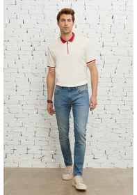 Resim AC&Co / Altınyıldız Classics Ekstra Slim Fit Dar Kesim Pamuklu Riss Erkek Jean Kot Pantolon - Petrol Mavisi 