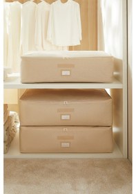 Resim Ocean Home Textile 3'lü Mega Boy Bej Balıksırtı Baza Altı Hurç Set 74 x 46 x 22 cm 