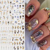 Resim 4'lü Tırnak Sanatı Sticker Seti - Sonbahar & Kış Altın Yaprak ve Çiçek Simi, Kendinden Yapışkanlı, Tek Kullanımlık, PET Malzeme, Düzensiz Şekil, Parlak Bitiş, Fantezi Tema, Eller, Ayaklar ve Tırnak Bakımı İçin, Koku Yok, Plastik Yüzey Tavsiye Edilir 
