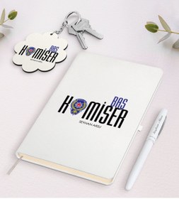 Resim Bk Gift Kişiye Özel Başkomiser Beyaz Defter Kalem Ve Anahtarlık Hediye Seti 