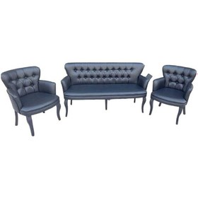 Resim Ahşap Ayaklı Siyah Deri 3 +1+ 1 Ofis Koltuğu Bekleme Koltuğu Cafe Koltuğu 3'lü Kanepe 3'lü Koltuk 