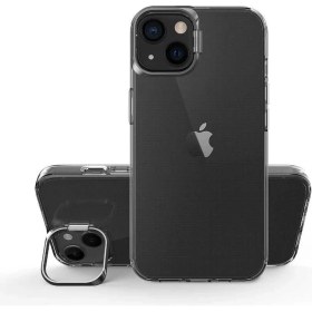 Resim Nevarium iPhone 14 Plus Kılıf Şeffaf Lens Metal Standlı Skuba Silikon 