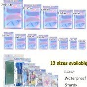 Resim 13 farklı boyutta 50 adet/100 adet tekrar kapatılabilir metal folyo lazer ambalaj poşeti - Şeffaf ön fermuarlı Mylar poşetler, mücevherler, boncuklar için dayanıklı poşetler, küçük eşyaları kuru tutmak için kullanılır, küçük işletme ürünleri için ambalaj poşetleri 