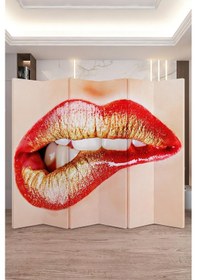 Resim Dudak Kadın Tek Taraf Baskılı 6 Kanat Paravan 000034 