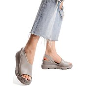 Resim Elit Lyna Kadın Hakiki Deri Dolgu Topuk Sandalet Gri Gri 