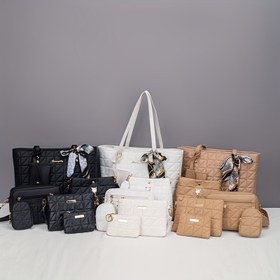 Resim Moda Elmas Desenli Nakışlı Tote Çanta Seti Yedi | Çok Yönlü İki Parça Çapraz Çanta, Omuz Çantası, Kova Çanta, Kavramalı | Çok Fonksiyonlu Büyük Kapasiteli Tote Çanta | Klasik Donanım Dekorasyonu | Seyahat İçin İdeal, Stil ve Pratiklik Mükemmel Birleşim, Gençler İçin Mükemmel 