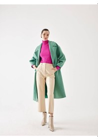 Resim Kol Detaylı Yeşil Çizgili Oversize Kaşe Kaban 001 