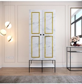 Resim Pasific Home Martin 2 Kapaklı Gardırop Elbise Dolabı, Beyaz&Beyaz Mermer 