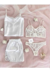 Resim 4'lü Saten Beyaz Güzelliği Çeyiz Seti Beyaz 