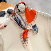 Resim Şık Geometrik Baskılı Eşarp - Çok Yönlü Boyun Aksesuarı, Saç Bağlama ve Dekoratif Bandana, Günlük Gezintiler, Tarihler ve Plaj Günleri İçin, Hafif Polyester, Turuncu ve Siyah Desenler, Şık Kıyafetler İçin Mükemmel 