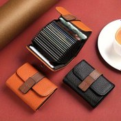 Resim Azimiyetli Stil | Çoklu Kart Yuvaları ile Unisex İş Kartı Tutucu - Vintage Amerikan Tasarımı, Kilit Kapatma, Kahverengi, Siyah veya Turuncu Renklerde, Kompakt Cüzdan | Azimiyetli Cüzdan | Polyester Astarlı 