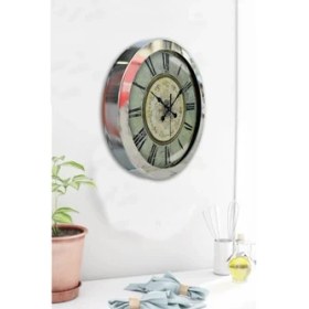 Resim Bahat Krom Çerçeveli Salon Ofis Duvar Saati 36 cm 