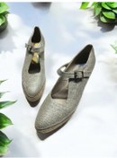 Resim Dolgu Topuk Hasır Tokalı Balerin Espadril Altın 