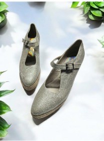 Resim Dolgu Topuk Hasır Tokalı Balerin Espadril Altın 