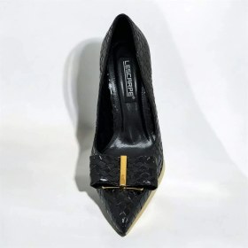 Resim Lescarpe 5508 Siyah Cam Kırığı Altın Metal Platform Topuklu Kadın Ayakkabı 