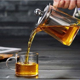 Resim Borosilikat Cam Çelik Süzgeçli Ve Kapaklı Piramit Demlik 750 Ml Şeffaf 