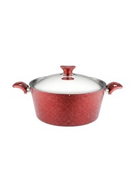 Resim 24 Cm Granit Derin Tencere Çelik Kapak - Kırmızı Kırmızı 