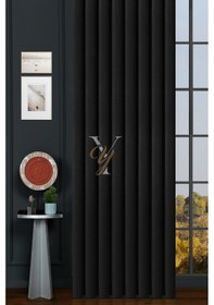 Resim İpek Kadife Fon Perde V-06 Antrasit Antrasit 