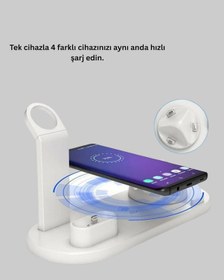 Resim Flzdgnkr 15w Hızlı Şarj Destekli 4 Ü 1 Arada Kablosuz Şarj İstasyonu 