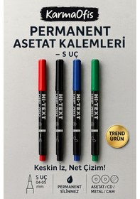 Resim Permanent Asetat Kalemi 4 Renk S Uç Cam, Cd, Metal, Plastik Yazı Kalemi Çok Renkli 