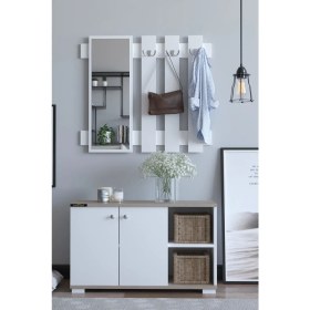 Resim Remaks Plus Aynalı Vestiyer Ayakkabılık Portmanto ve Duvar Askısı Cordoba Beyaz 