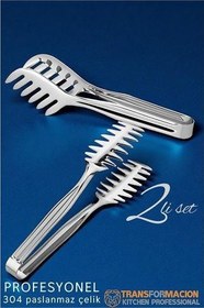 Resim Mutfak Maşa Seti - Makarna Pasta Salata Çok Amaçlı Maşa 2 li SET 304 Paslanmaz Çelik 