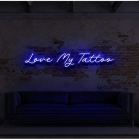 Resim Love My Tattoo Yazılı Neon Tabela Mavi 