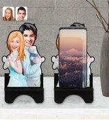 Resim Bk Gift Kişiye Özel Sevgililer Karikatürlü Ahşap Biblo Telefon Standı-87 