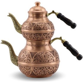 Resim 1,2 mm Kalın Keski İşleme Bakır Çaydanlık 