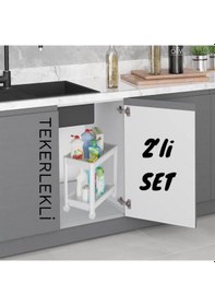 Resim Maja 2 Adet Tekerlekli 2 Katlı Beyaz Düzenleyici Mutfak Rafı Bany Beyaz 