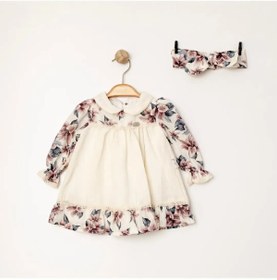 Resim coco bea kids Mor Zambak Keten Fırfırlı Bebek Elbise Bandana Aksesuarlı 