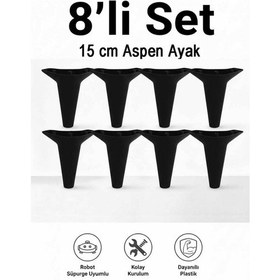 Resim Aspen 15 Cm Siyah 8'li Set Koltuk Baza Dolap Tv Ünitesi Yatak Odası Konsol Ayağı Siyah 