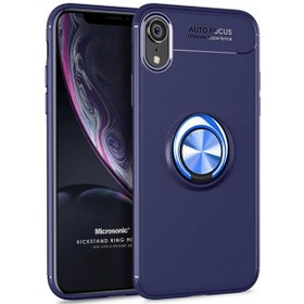Resim Microsonic Apple iPhone XR Kılıf Kickstand Ring Holder Lacivert 