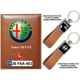 Resim Plakanıza Özel Alfaromeo Logolu Taba Ruhsat Kabı Ve Anahtarlık 