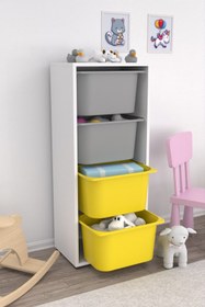 Resim Cara 4 Derin Sepetli Çok Amaçlı Oyuncak Dolabı Sarı Gri 