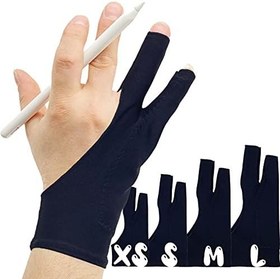 Resim AKX Sanatçı Eldiveni Büyük - Grafik Tablet, iPad için 2 Paket Avuç İçi Reddetme Çizim Eldiveni, 2 Parmak, Elastik Likra, Parmaksız Eldiven, Sol ve Sağ El için İyi, Siyah | AK-020 