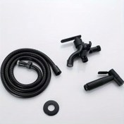 Resim Paslanmaz Çelik Bidet Sprey Seti - Banyo Tuvalet Ek Parçası İçin Hortumlu Üniversal İki Yönlü Musluk - Çok Fonksiyonlu Sprey Nozül Kiti 