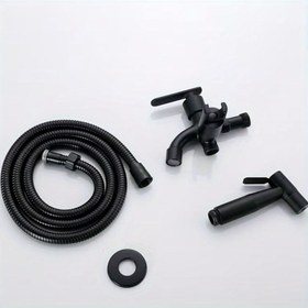 Resim Paslanmaz Çelik Bidet Sprey Seti - Banyo Tuvalet Ek Parçası İçin Hortumlu Üniversal İki Yönlü Musluk - Çok Fonksiyonlu Sprey Nozül Kiti 