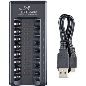 Resim Dofolink Siyah Usb Akıllı Pil Şarj Cihazı, 8 Slot, 1.2v Ni-mh Aa/aaa Pil Desteği, Tam Dolunca Işık Kapanır, 5v 2a Girişli 