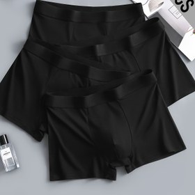 Resim 3'lü Erkek Siyah Boksör Külot Seti, Yumuşak ve Esnek Polyester Kumaş, Her Mevsim İçin Klasik Tarz, Günlük Rahat Giyim 
