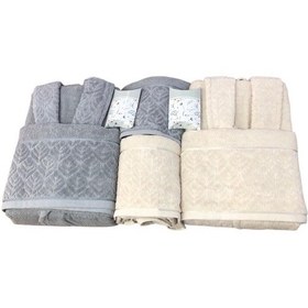 Resim Royam Binnur Kısmı Kadife %100 Pamuklu 8 Parça Aile Bornoz Seti Gri 