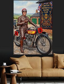 Resim Vintage Motosiklet Sürücüsü Posteri Dekoratif Kanvas - Mdf Ahşap Tablo 