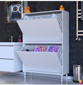 Resim Eliusta Veluna 90 Cm Kirli Çamaşır Sepetli Dolap Banyo Dolabı Beyaz 90x138x32,5 Cm 6 Sepetli Dolap Beyaz 