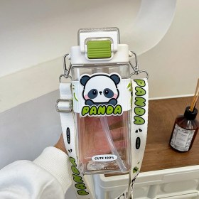 Resim Jimmy Kare Plastik Kupa Sevimli Panda Pipetli Kupa Spor Kupa Büyük Kapasiteli Su Kupa (Yurt Dışından) 