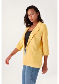 Resim Batik Blazer Viskon Ceket Sarı 